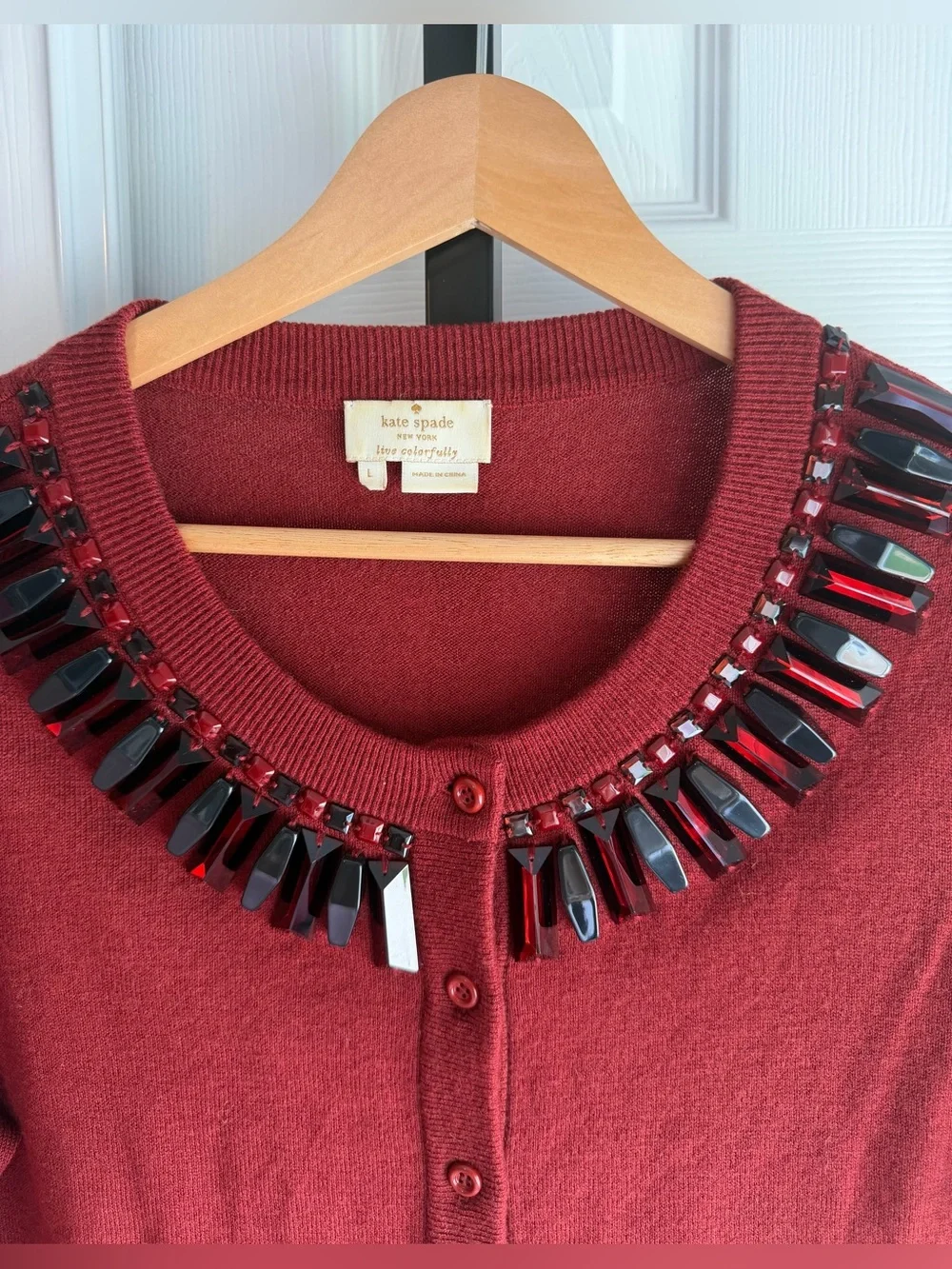 Kate Spade Red Wool Cashmere Beaded Cardigan Women’s Size: L